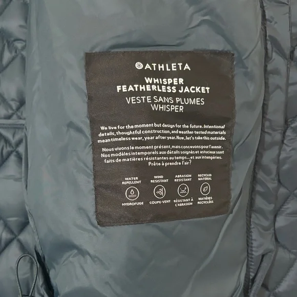 SOLD Athleta Whisper Featherless Puffer Jacket in Cypress Size M - Picture 6 of 8